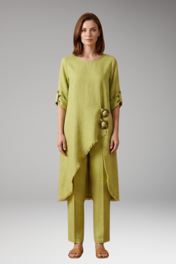 Women's Two-Piece Set with Decorative Buttons and Pockets