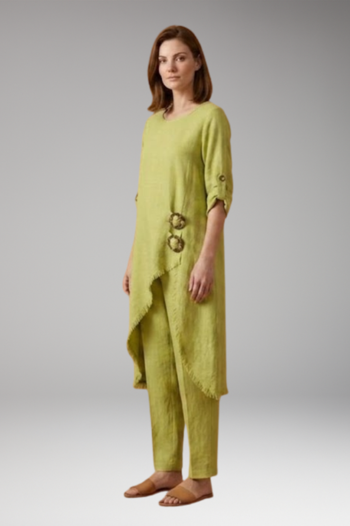 Women's Two-Piece Set with Decorative Buttons and Pockets