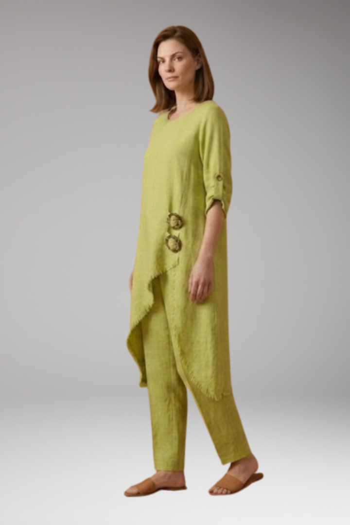 Women's Two-Piece Set with Decorative Buttons and Pockets