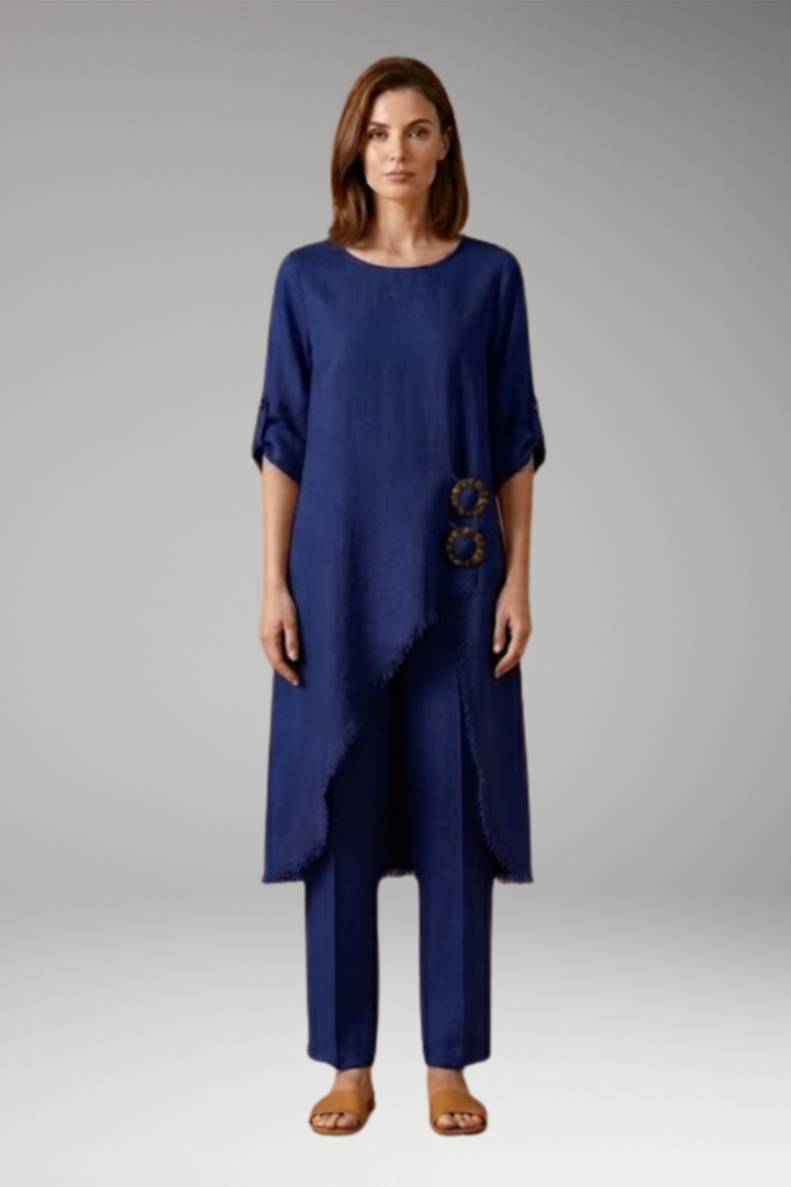 Women's Two-Piece Set with Decorative Buttons and Pockets