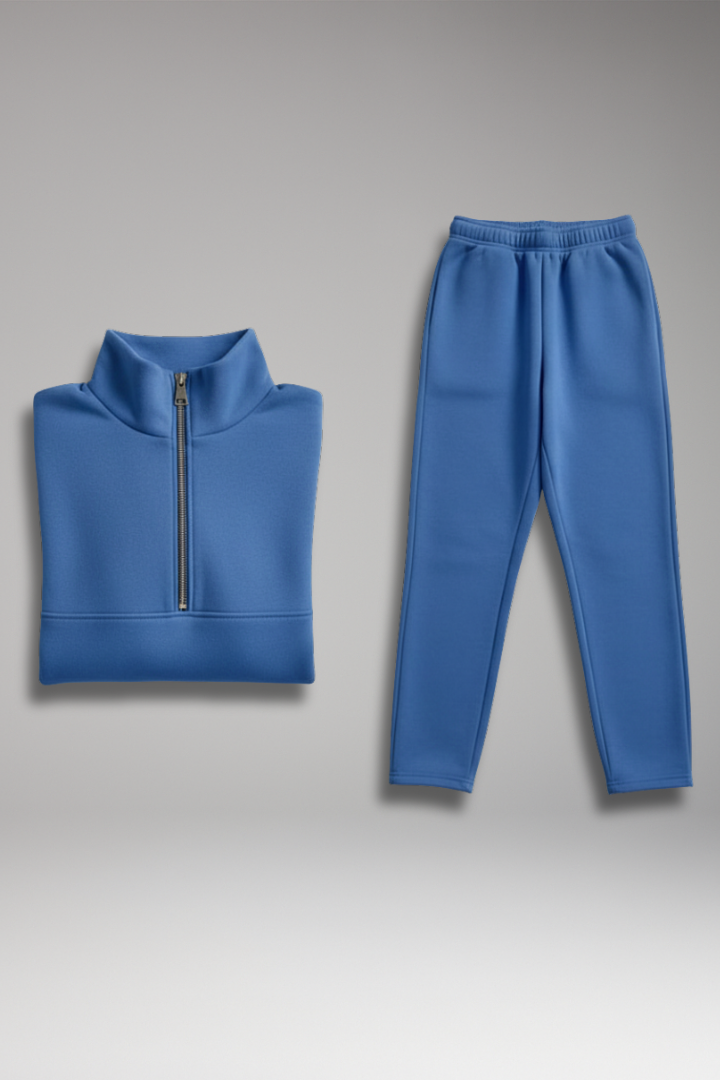 Women’s Two-Piece Set with Half-Zip Top and Straight-Leg Trousers