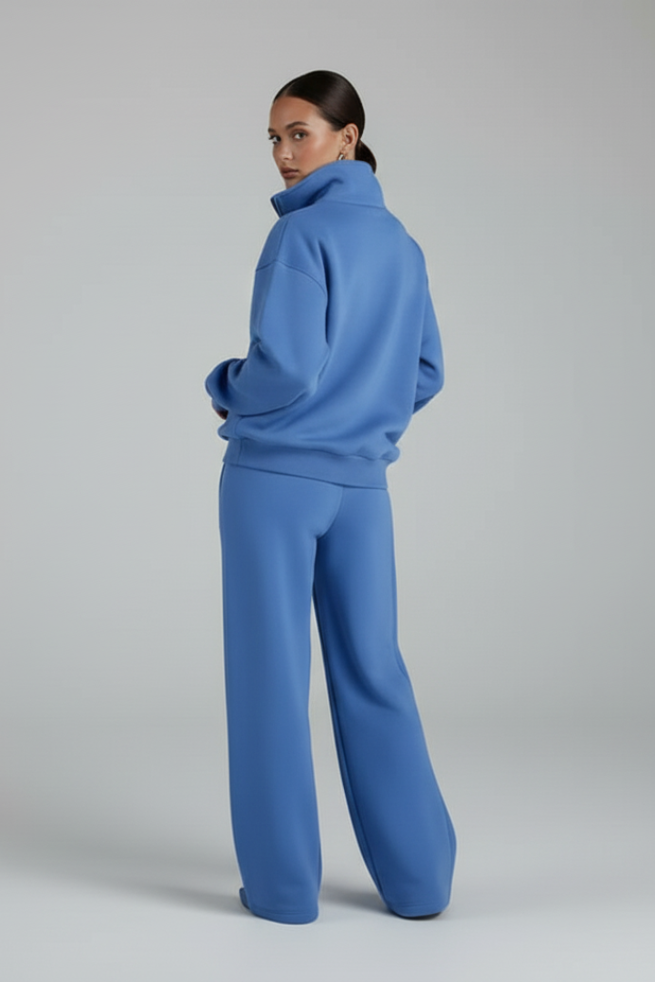 Women’s Two-Piece Set with Half-Zip Top and Straight-Leg Trousers