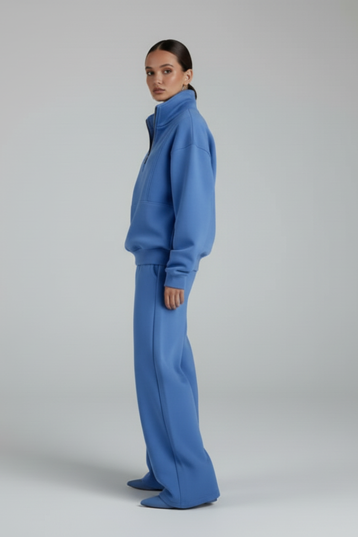 Women’s Two-Piece Set with Half-Zip Top and Straight-Leg Trousers