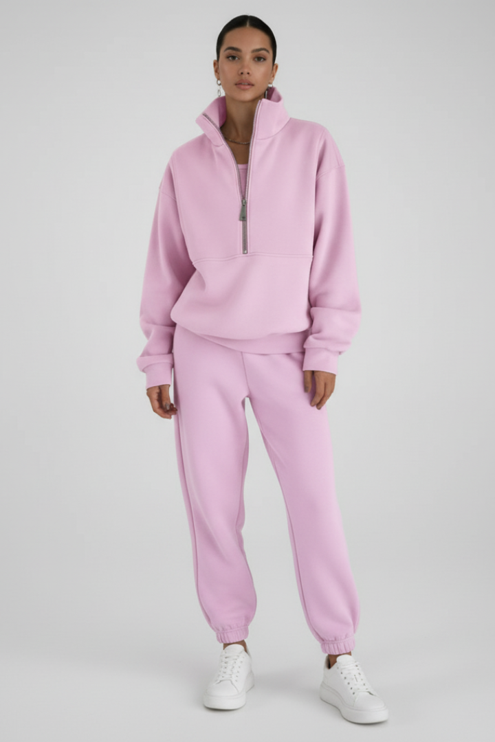Women’s Two-Piece Set with Half-Zip Top and Straight-Leg Trousers