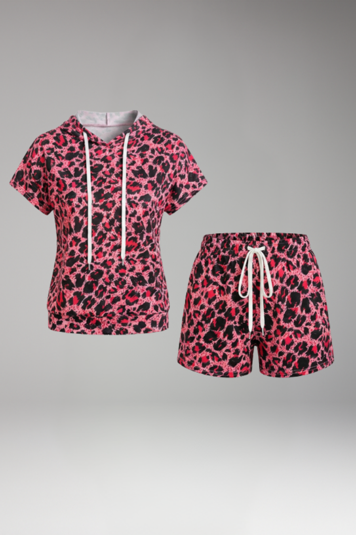 Women's Two Piece Set with Hooded Top and Shorts