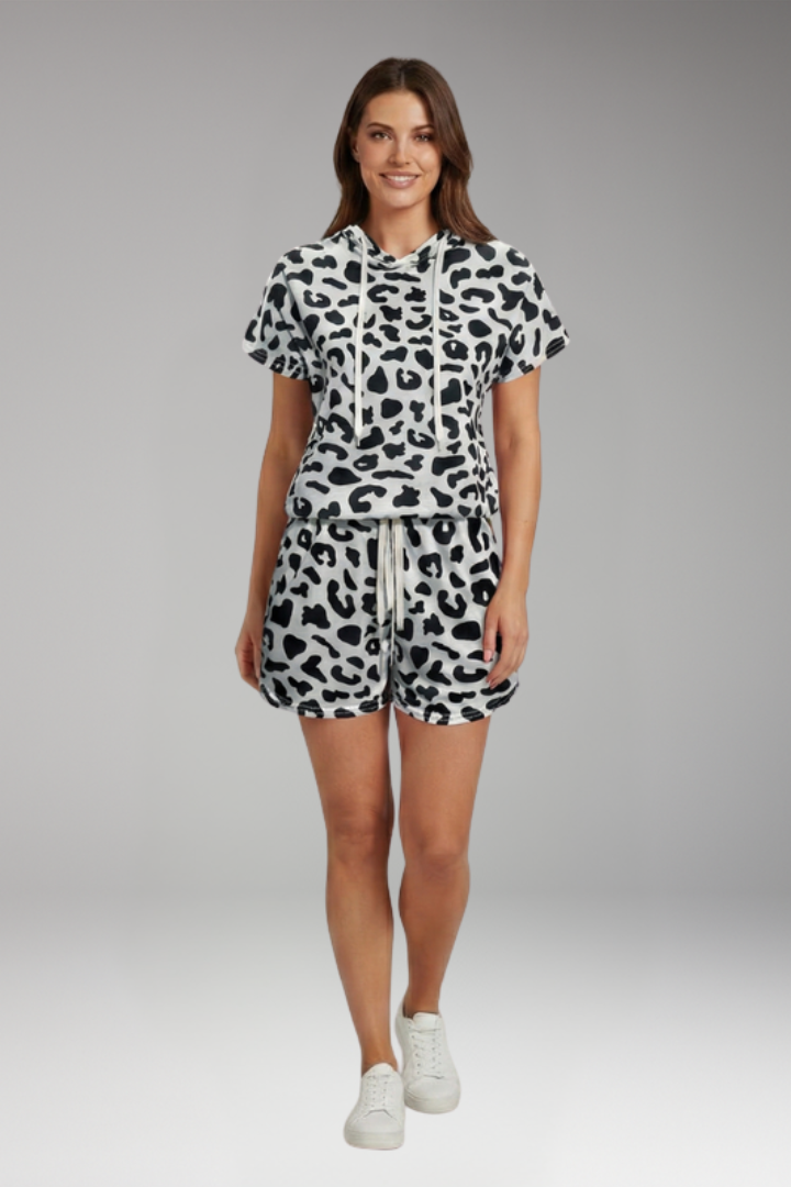 Women's Two Piece Set with Hooded Top and Shorts