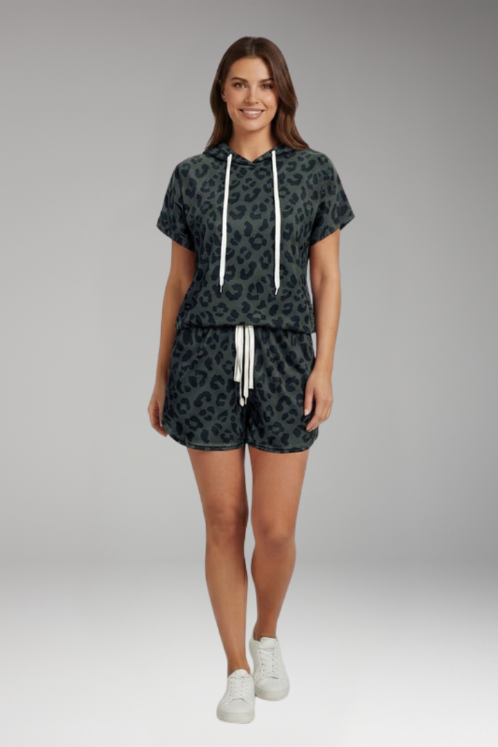 Women's Two Piece Set with Hooded Top and Shorts