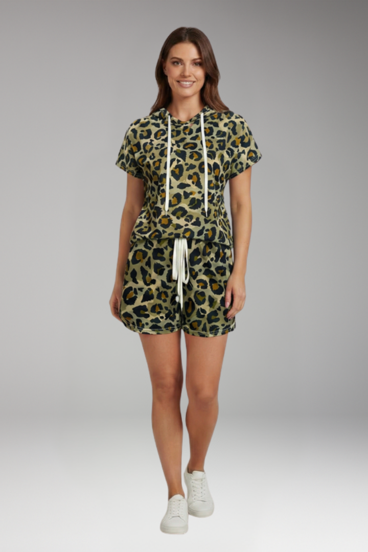 Women's Two Piece Set with Hooded Top and Shorts