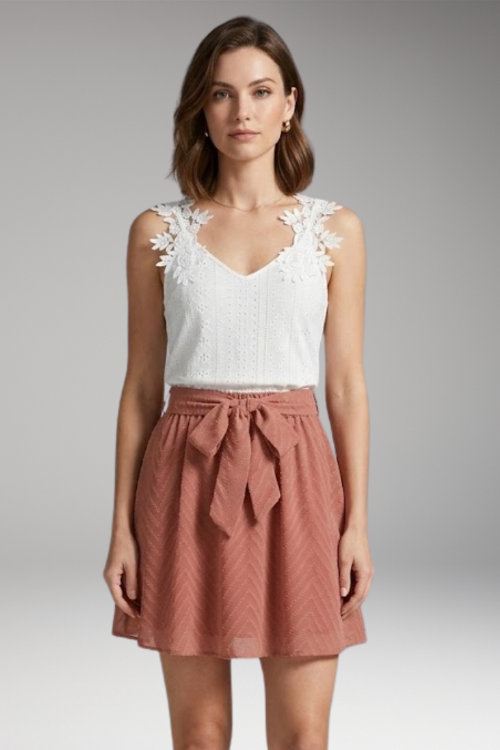 Women’s Two-Piece Set with Lace Top and Mini Skirt