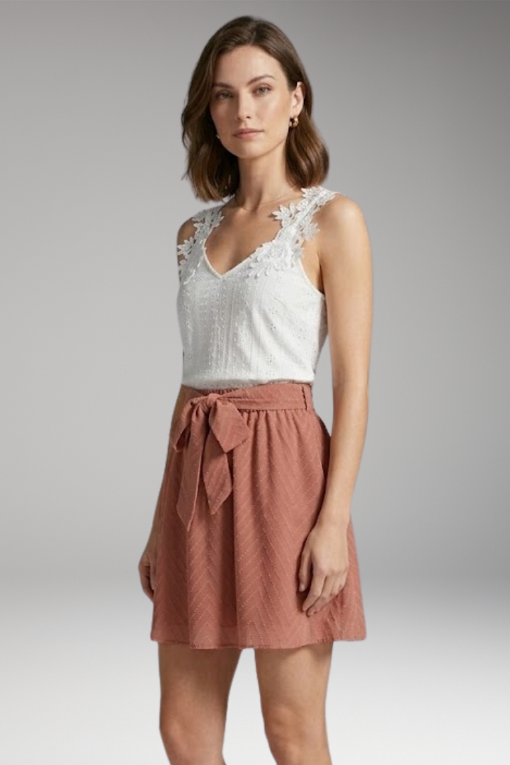 Women’s Two-Piece Set with Lace Top and Mini Skirt