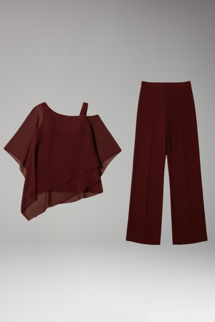 Women’s Two-Piece Set with Layered Top and Trousers