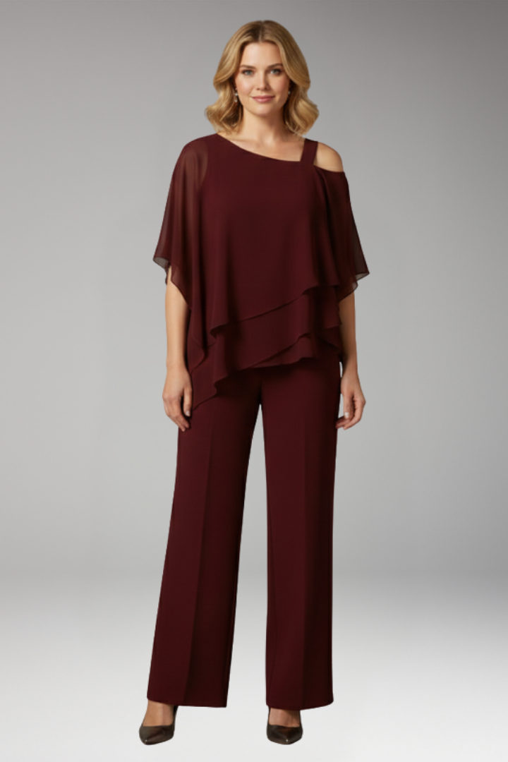 Women’s Two-Piece Set with Layered Top and Trousers