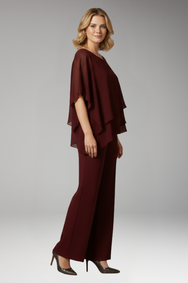 Women’s Two-Piece Set with Layered Top and Trousers