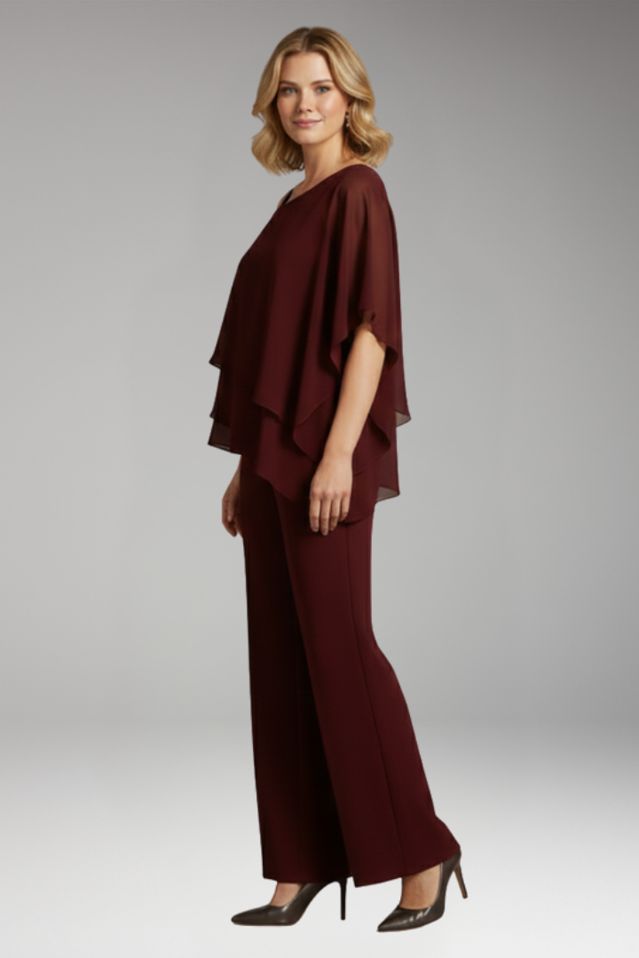 Women’s Two-Piece Set with Layered Top and Trousers