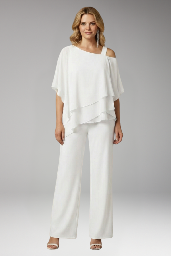 Women’s Two-Piece Set with Layered Top and Trousers