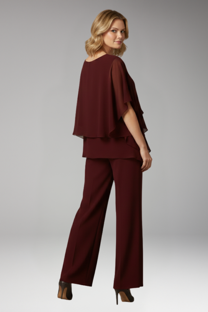 Women’s Two-Piece Set with Layered Top and Trousers