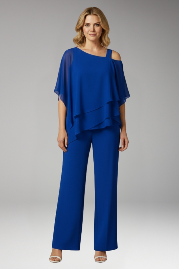 Women’s Two-Piece Set with Layered Top and Trousers