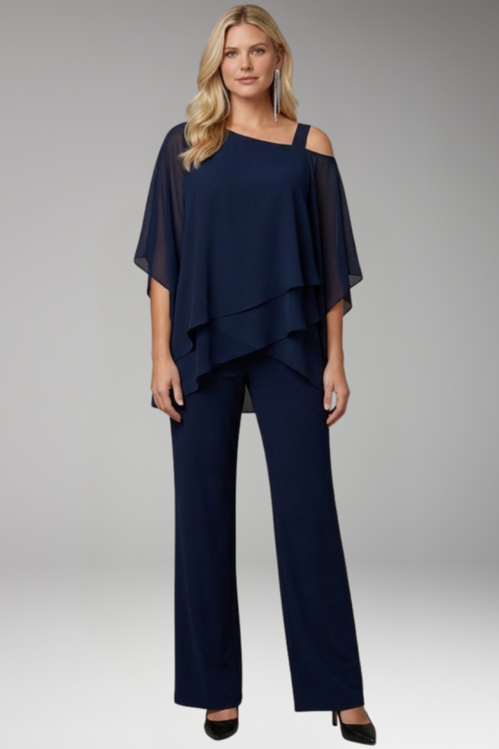Women’s Two-Piece Set with Layered Top and Trousers