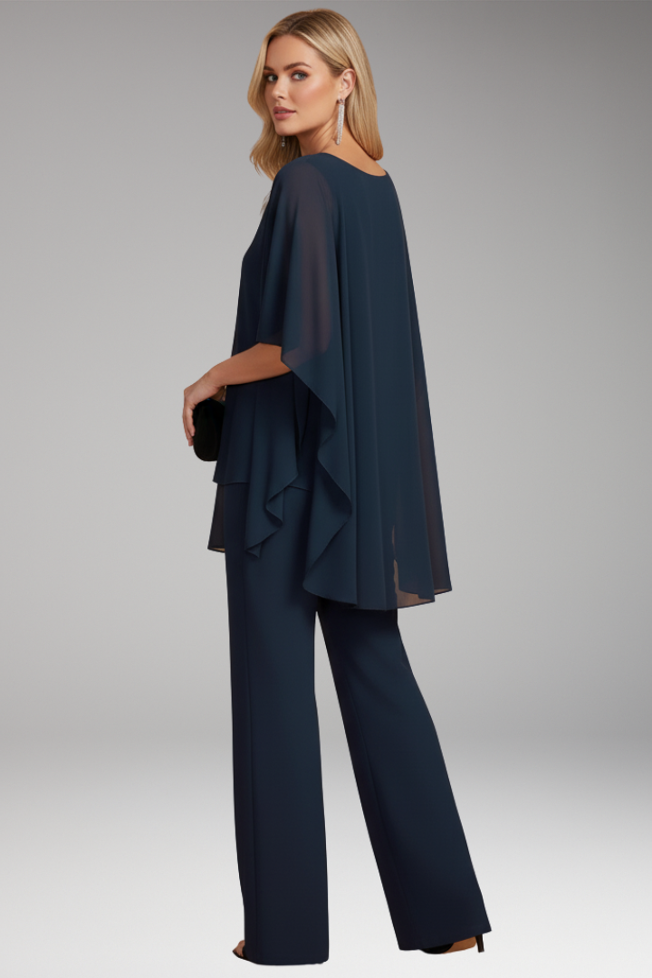 Women’s Two-Piece Set with Layered Top and Wide-Leg Trousers
