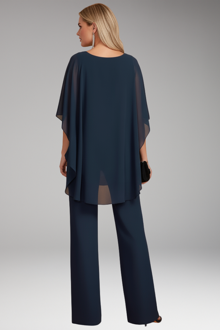 Women’s Two-Piece Set with Layered Top and Wide-Leg Trousers