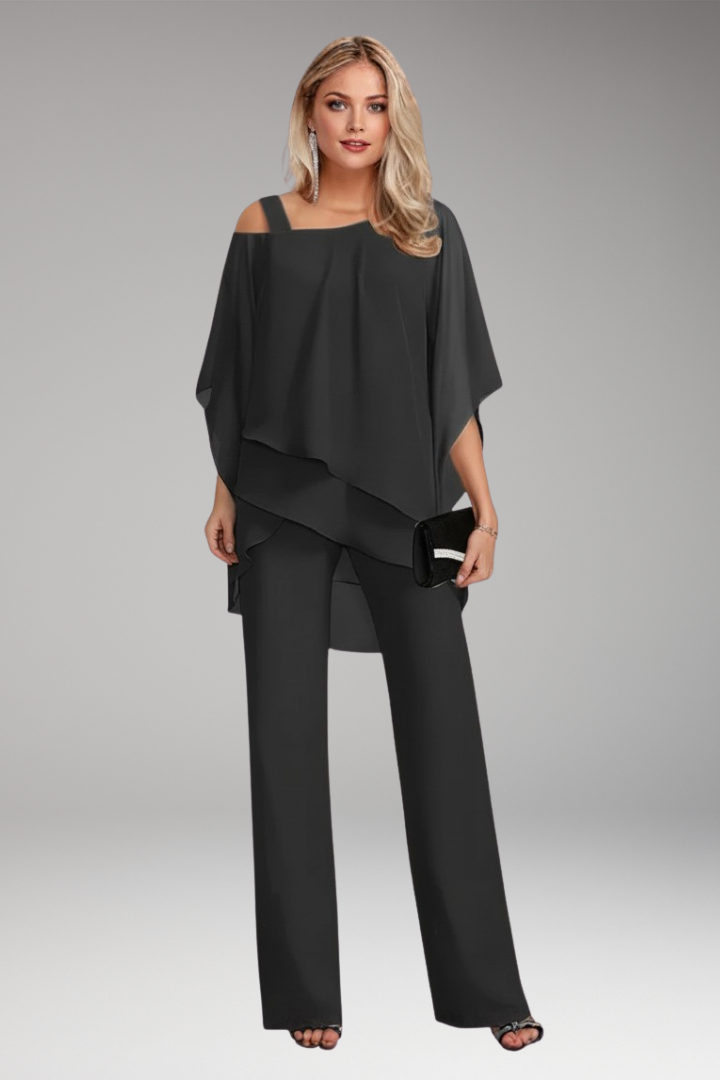 Women’s Two-Piece Set with Layered Top and Wide-Leg Trousers