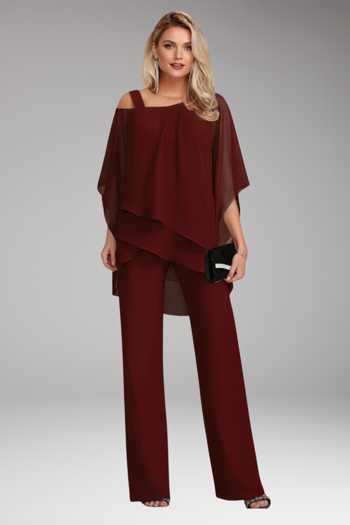 Women’s Two-Piece Set with Layered Top and Wide-Leg Trousers