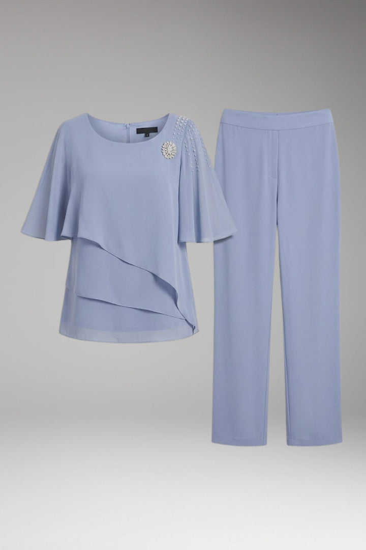Women’s Two-Piece Set with Round Neck and Straight-Leg Trousers