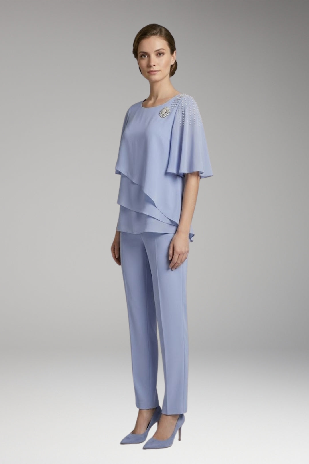 Women’s Two-Piece Set with Round Neck and Straight-Leg Trousers