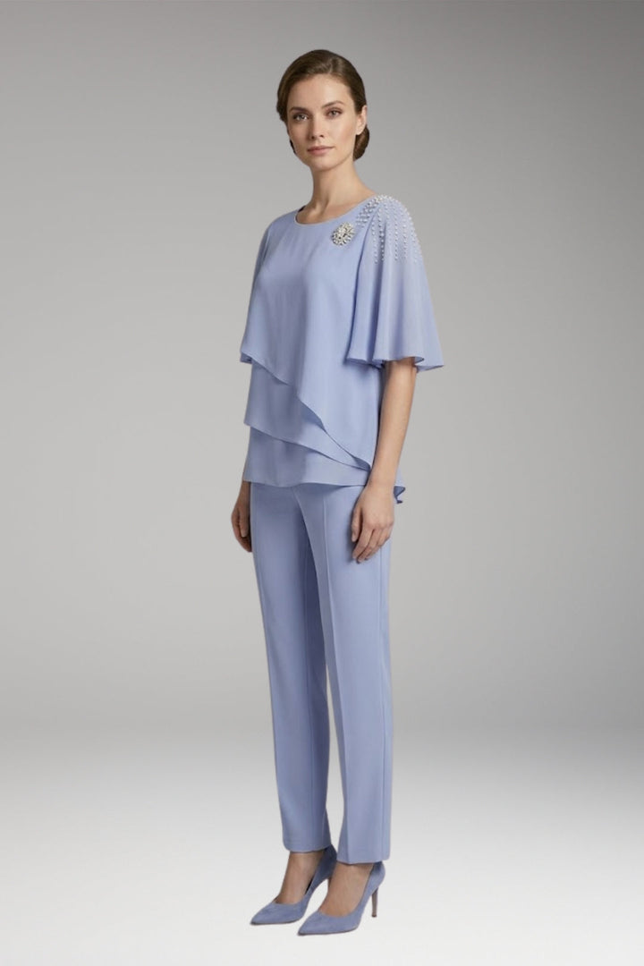 Women’s Two-Piece Set with Round Neck and Straight-Leg Trousers