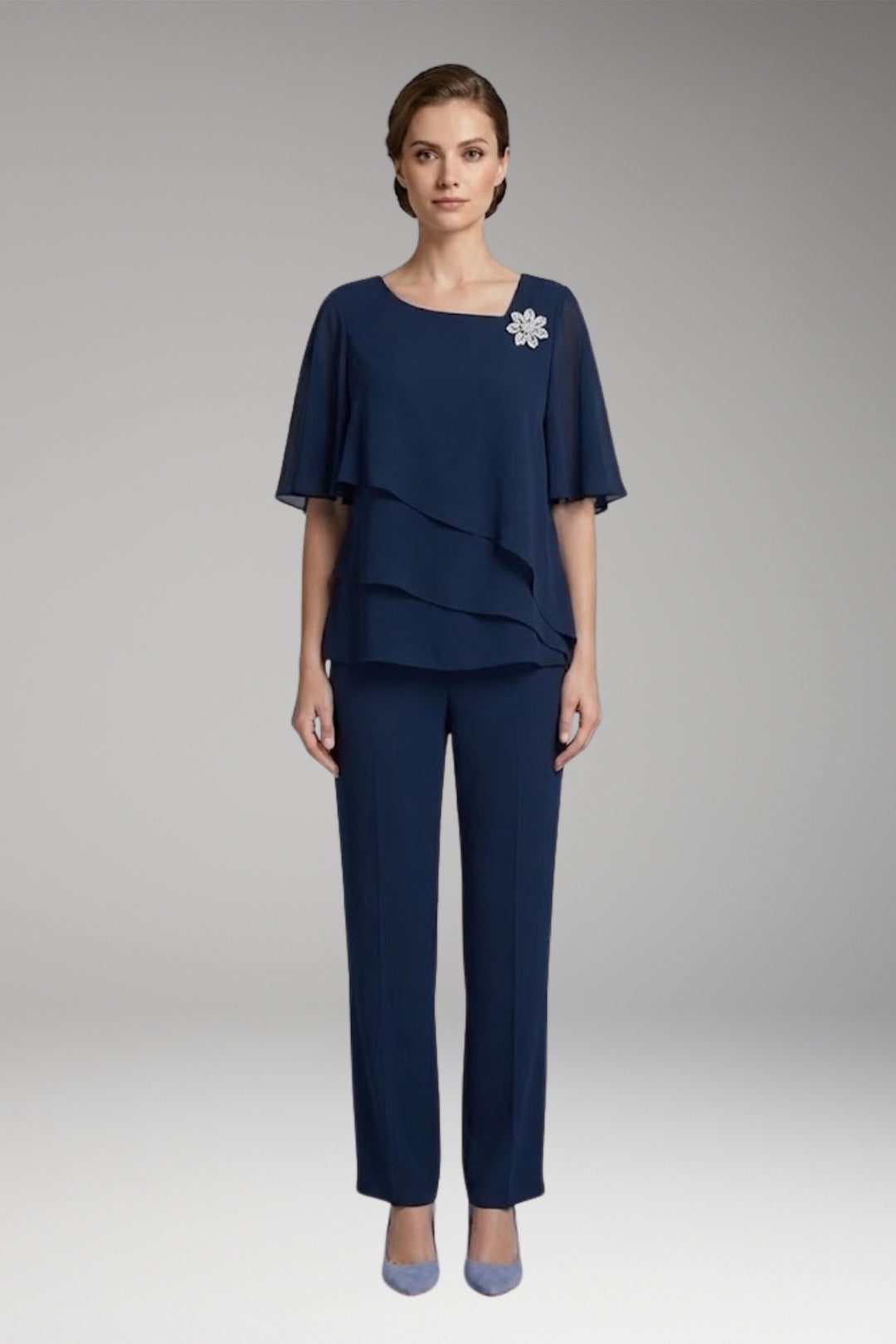 Women’s Two-Piece Set with Round Neck and Straight-Leg Trousers