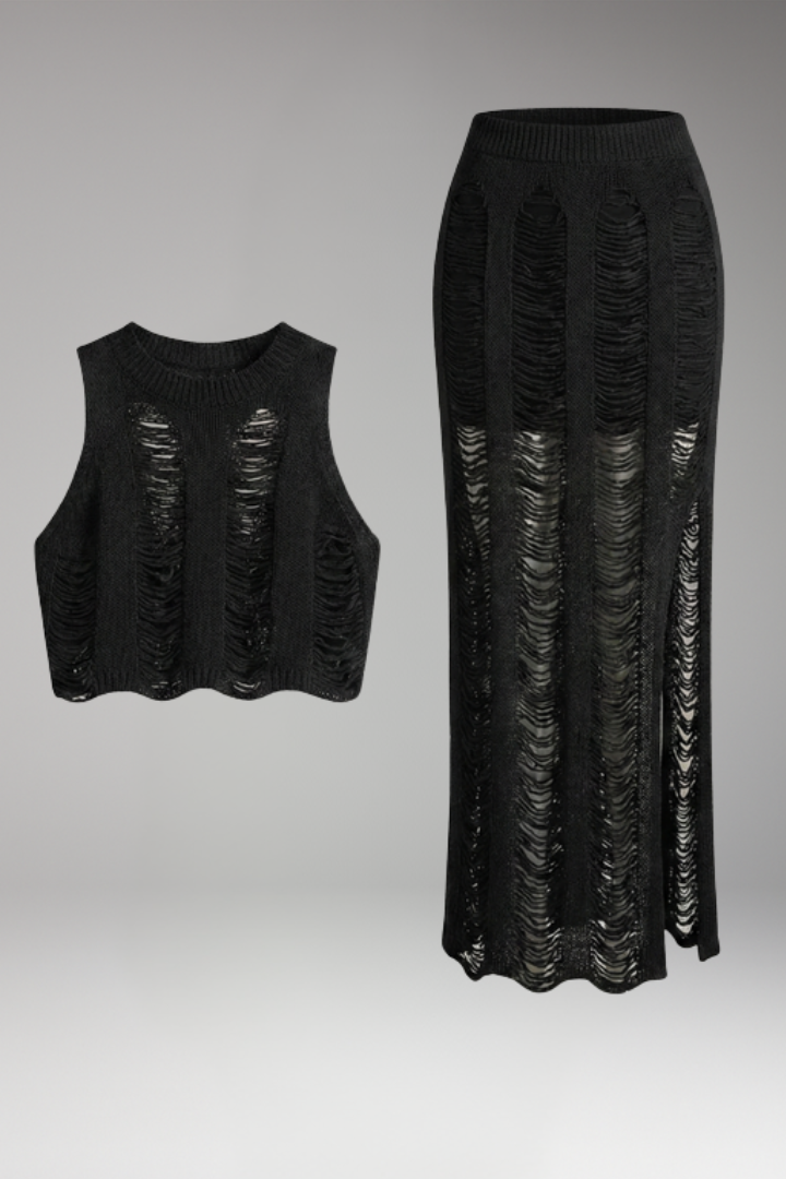 Women’s Two-Piece Set with Sleeveless Crop Top