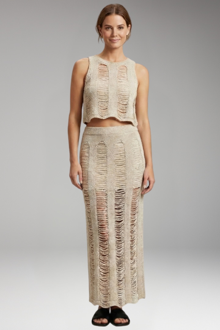 Women’s Two-Piece Set with Sleeveless Crop Top