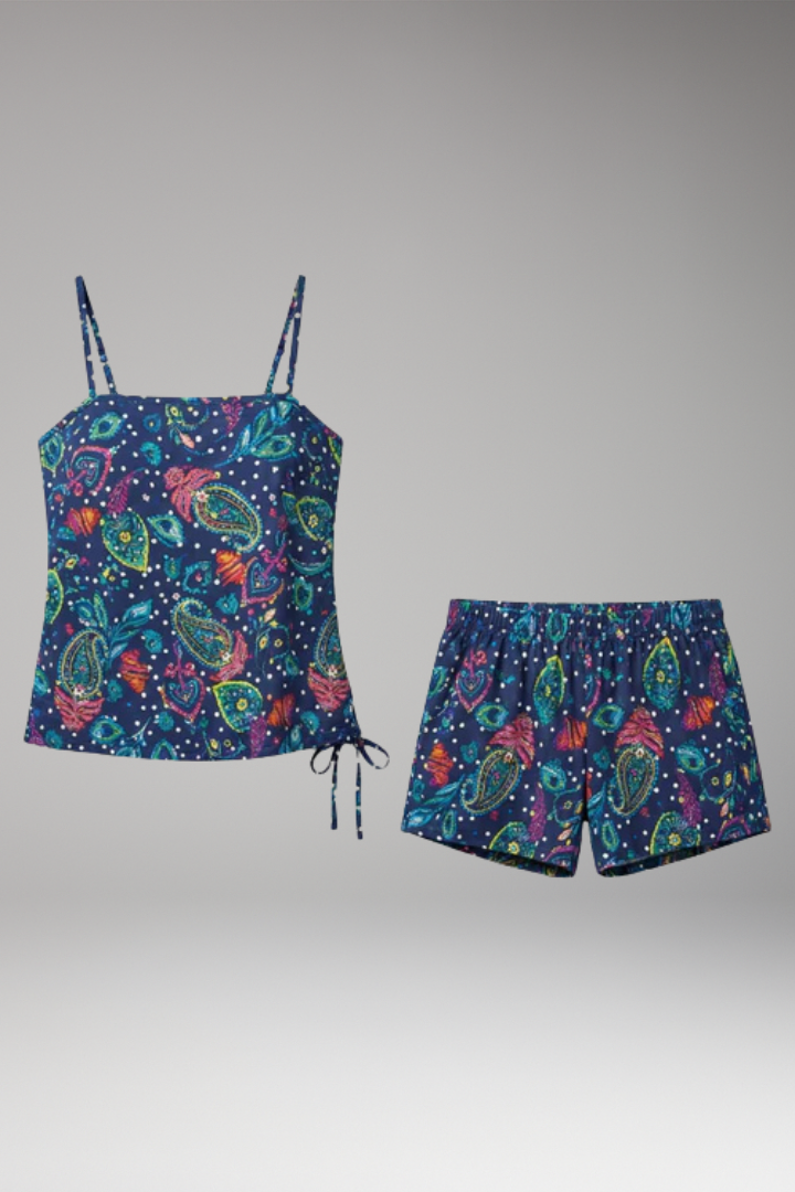 Women’s Two-Piece Set with Sleeveless Tank Top and Drawstring Shorts