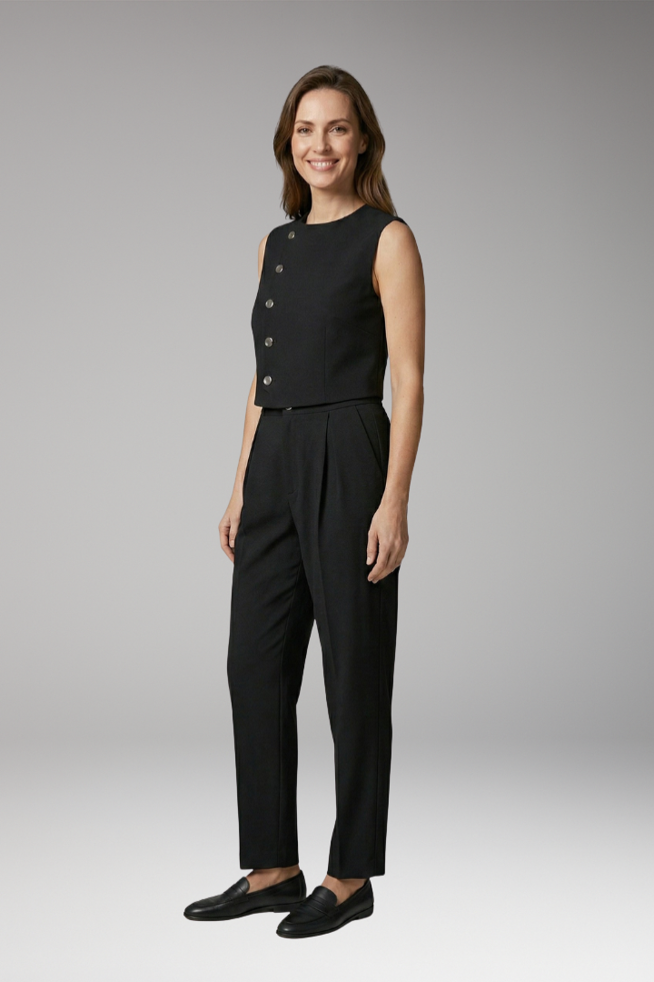 Women’s Two-Piece Set with Sleeveless Top and High-Waisted Trousers
