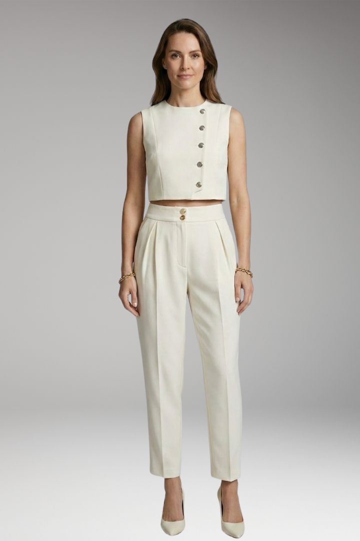 Women’s Two-Piece Set with Sleeveless Top and High-Waisted Trousers
