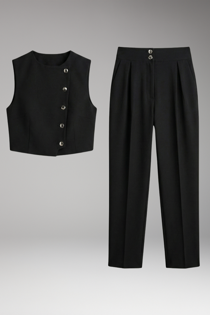 Women’s Two-Piece Set with Sleeveless Top and High-Waisted Trousers