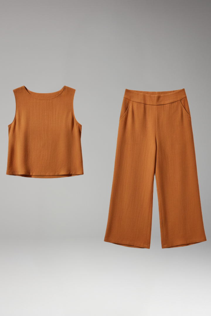 Women's Jumpsuit with Round Neck Top and Wide Legs