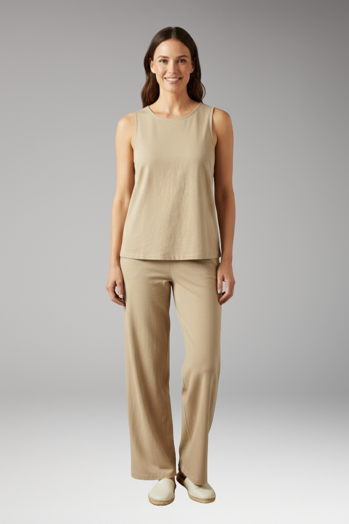 Women's Two-Piece Set with Sleeveless Top and Wide-Leg Trousers