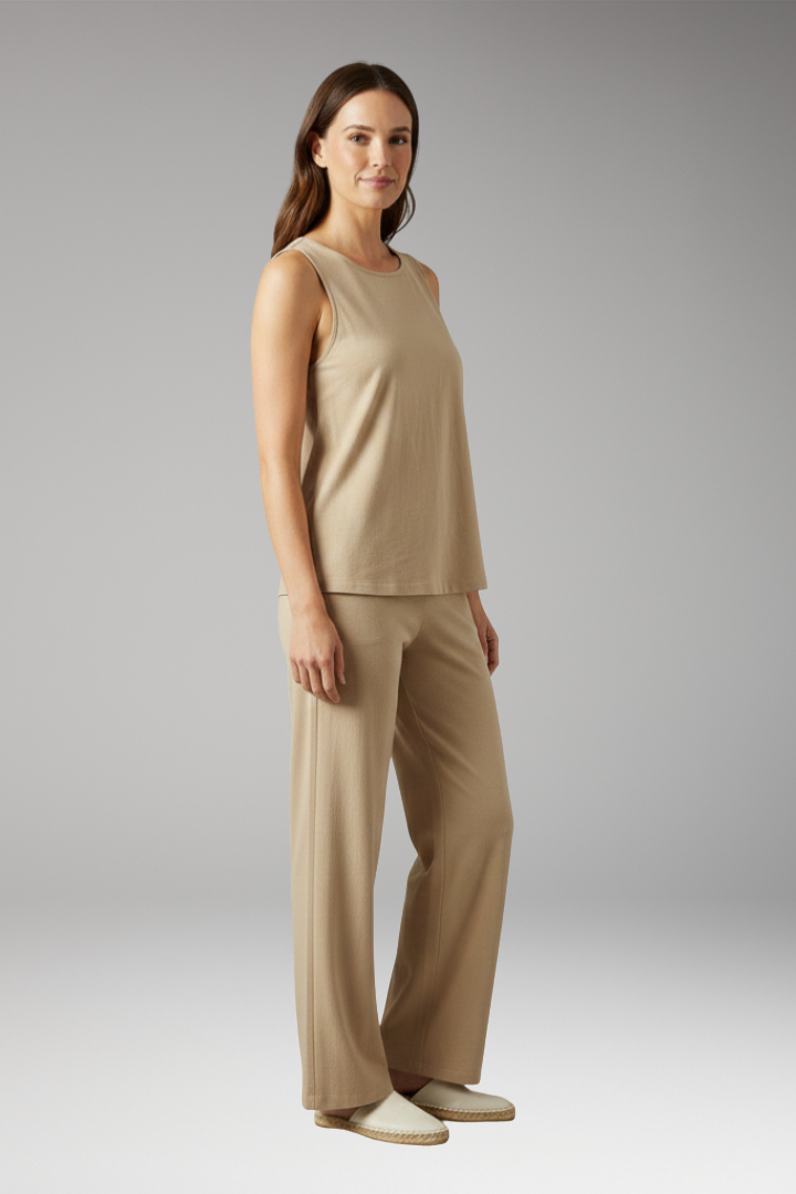 Women's Two-Piece Set with Sleeveless Top and Wide-Leg Trousers