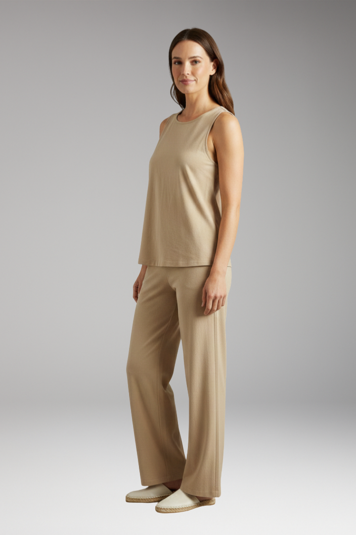Women's Two-Piece Set with Sleeveless Top and Wide-Leg Trousers