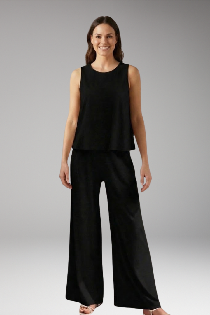Women's Two-Piece Set with Sleeveless Top and Wide-Leg Trousers