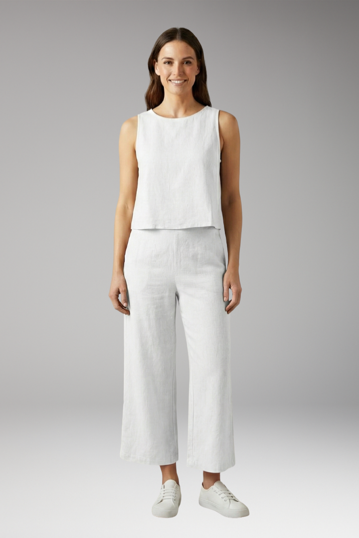 Women's Two-Piece Set with Sleeveless Top and Wide-Leg Trousers