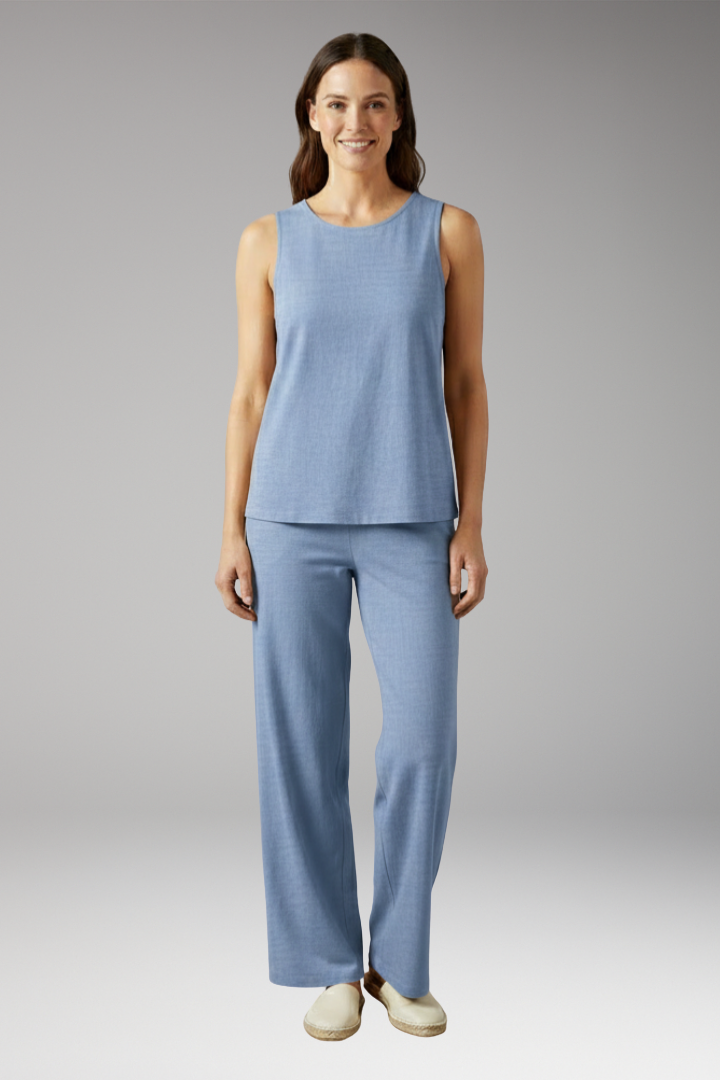 Women's Two-Piece Set with Sleeveless Top and Wide-Leg Trousers