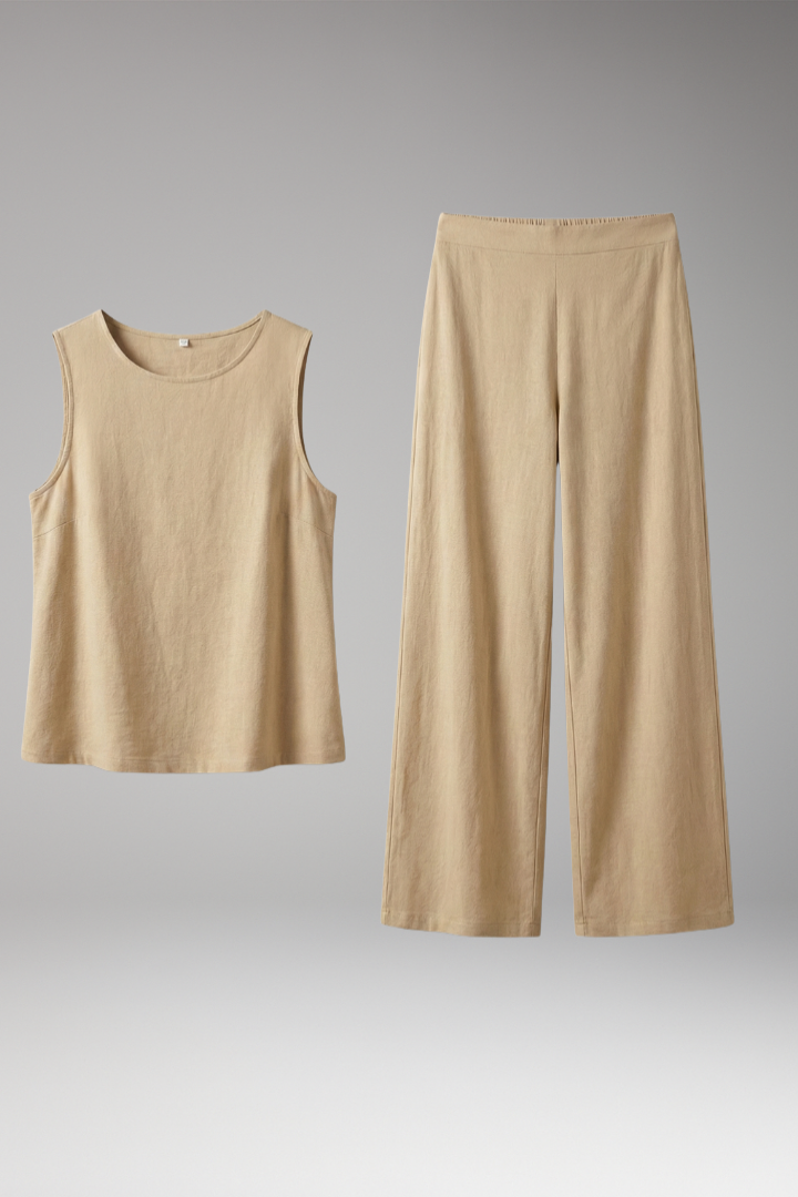 Women's Two-Piece Set with Sleeveless Top and Wide-Leg Trousers