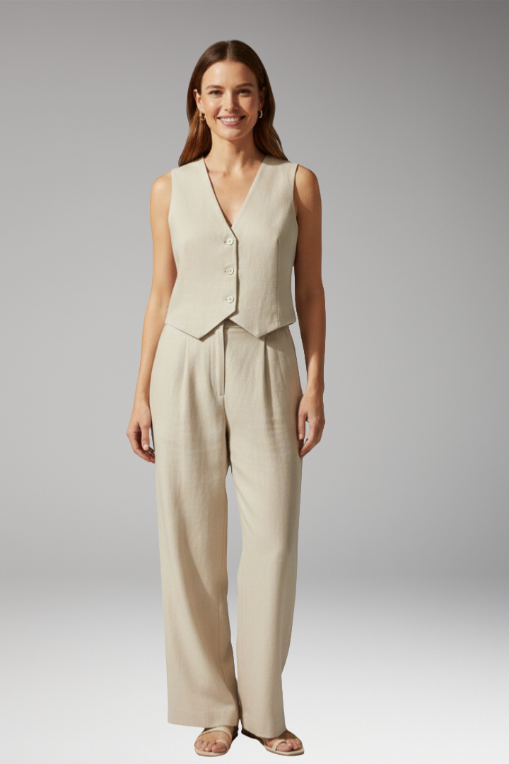 Women’s Two-Piece Set with Sleeveless Top and High-Waisted Trousers