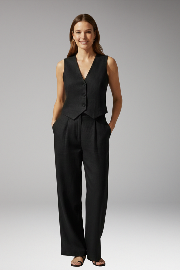 Women’s Two-Piece Set with Sleeveless Top and High-Waisted Trousers