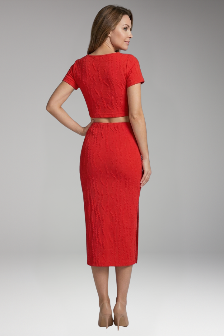 Women’s Two-Piece Set with Square Neck Top and Side Slit Skirt