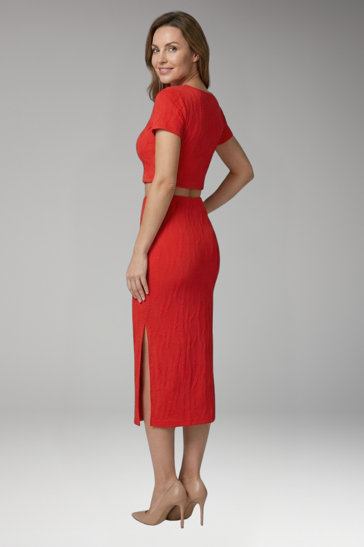 Women’s Two-Piece Set with Square Neck Top and Side Slit Skirt