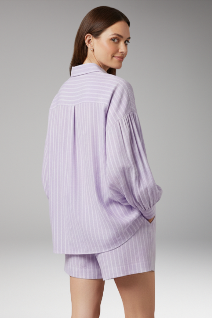 Women’s Two-Piece Set with Striped Button-Up Shirt