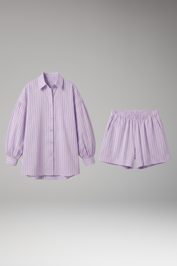 Women’s Two-Piece Set with Striped Button-Up Shirt